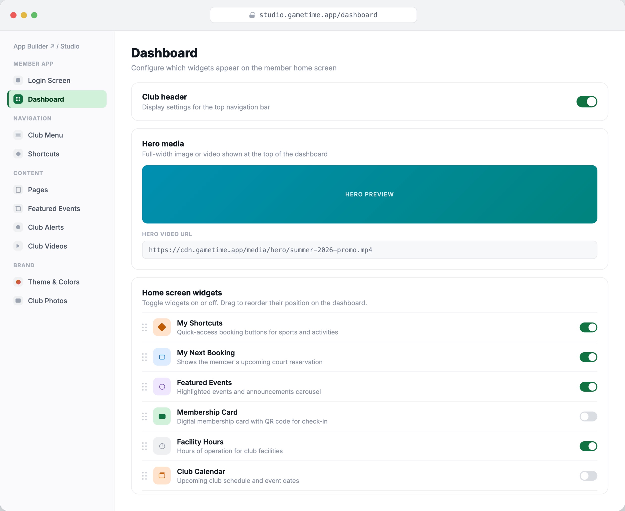 App Builder Studio dashboard